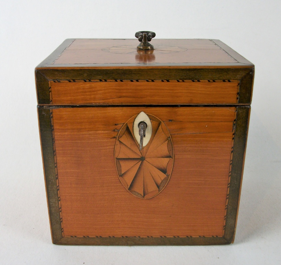 	A fine Georgian period satinwood tea caddy